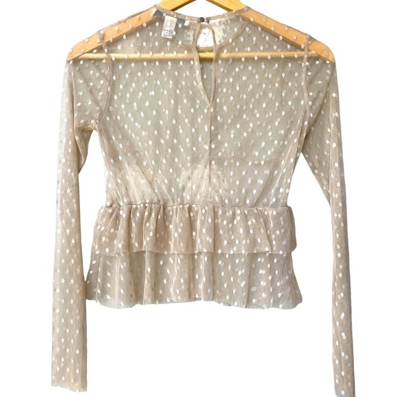 Forever 21 Polka Dot Top Blouse S Long Sleeve Mesh Sheer Coquette Fairy Ruffle - Picture 3 of 5